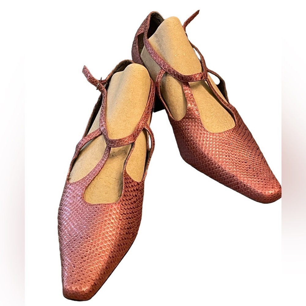 NWOT Monzo & Franco woman’s leather textured strappy heels, mauve, size 11W
